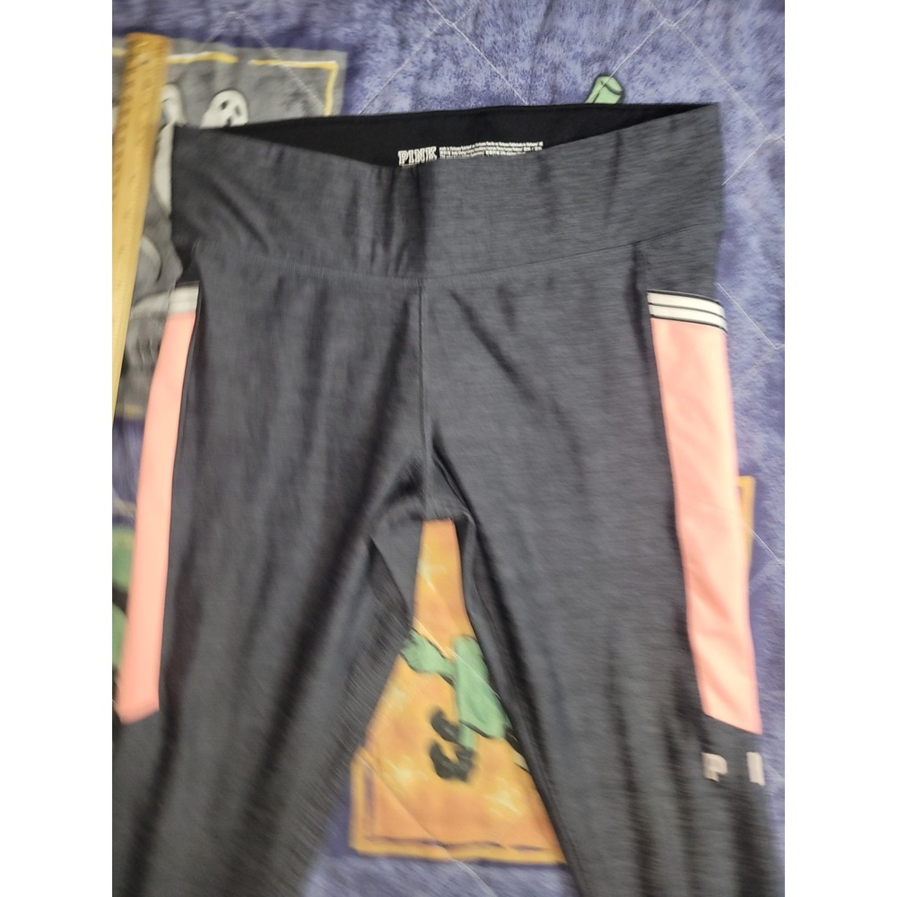 Victoria Secret Stretch Leggings Gray Pink White Pockets Women's Medium - Picture 2 of 13